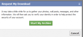 Archiving Facebook data popup