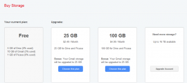 Available Gmail storage plans