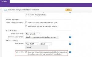 Turn on SSL in Yahoo mail