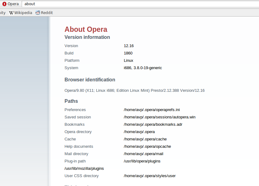 Finding version info and other details about Opera in Linux
