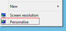 Personalization menu in Windows 8.1