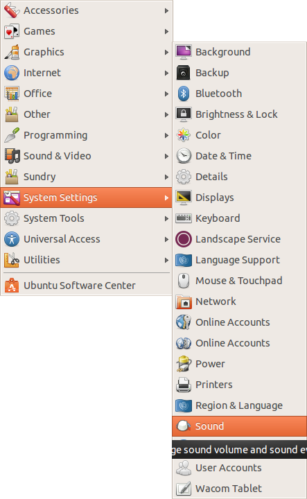 Accessing system settings in Ubuntu