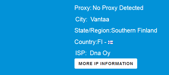 Changed IP details after selecting Hola VPN proxy