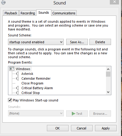 windows 8 start-up sound enabled