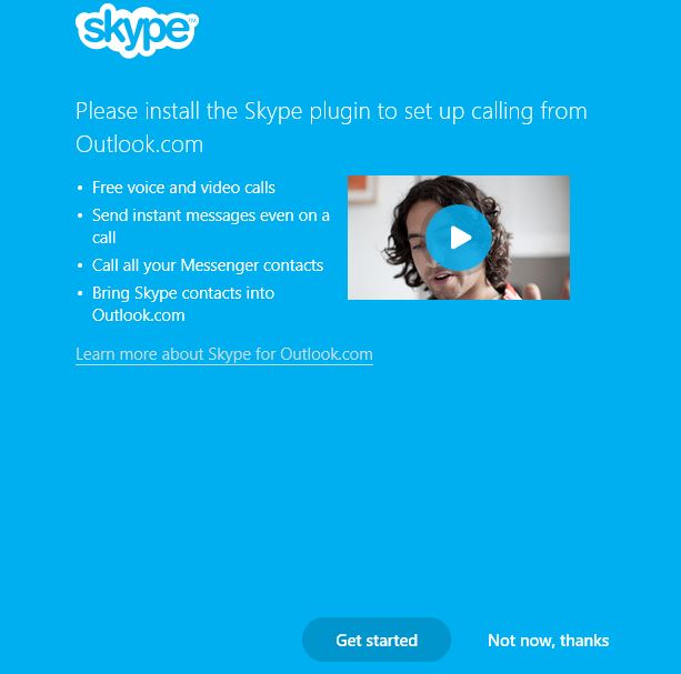 Installing the Skype plugin for Outlook.com