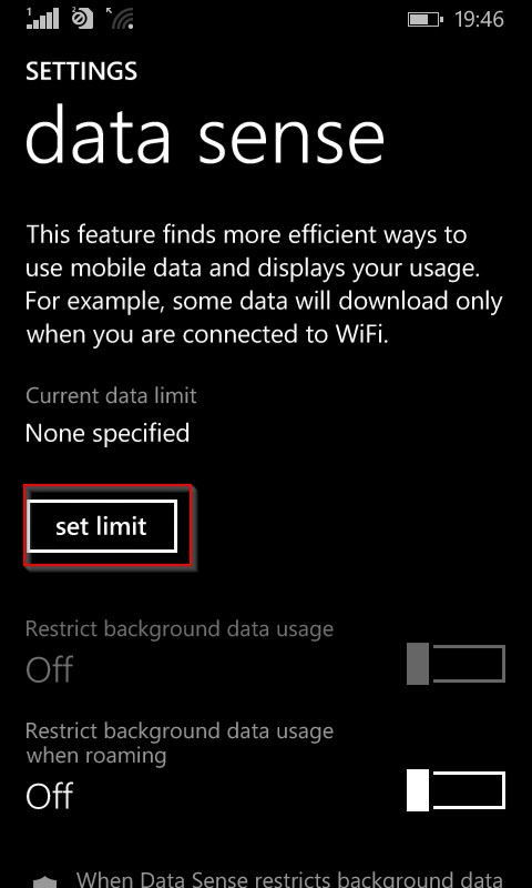 set limit for data usage in Windows 8.1 phone