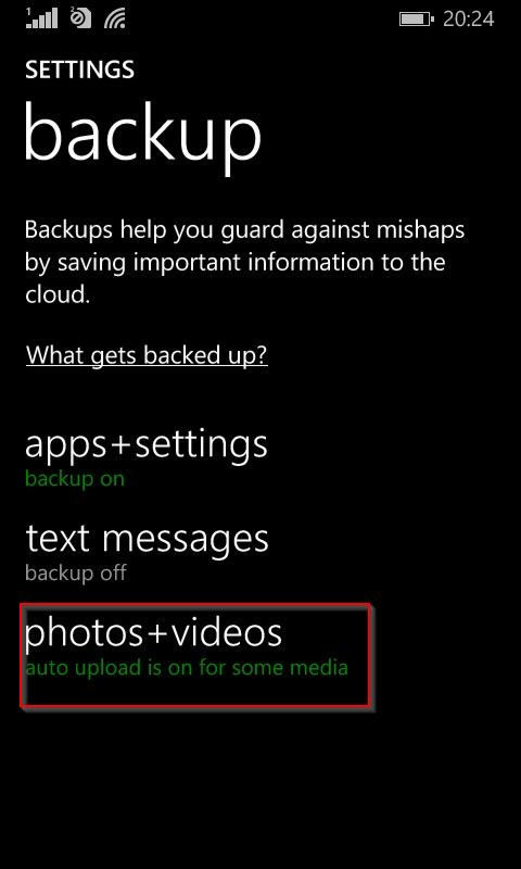 Backup settings in Windows 8.1 phone