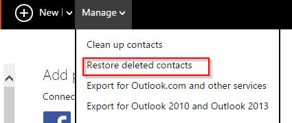 choosing the option of restoring deleted contacts
