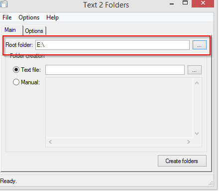 choosing root folder in Text2Folders