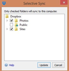 changing sync settings in Dropbox Windows client