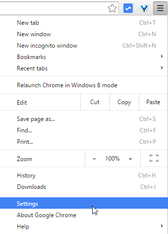 accessing Google Chrome settings