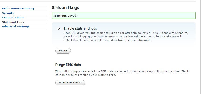 enabling stats and logs for added networks in OpenDNS