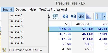 expanding nested directories in treesize free