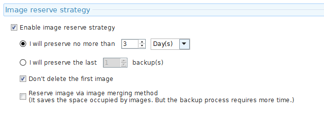 image reserve strategy for backups