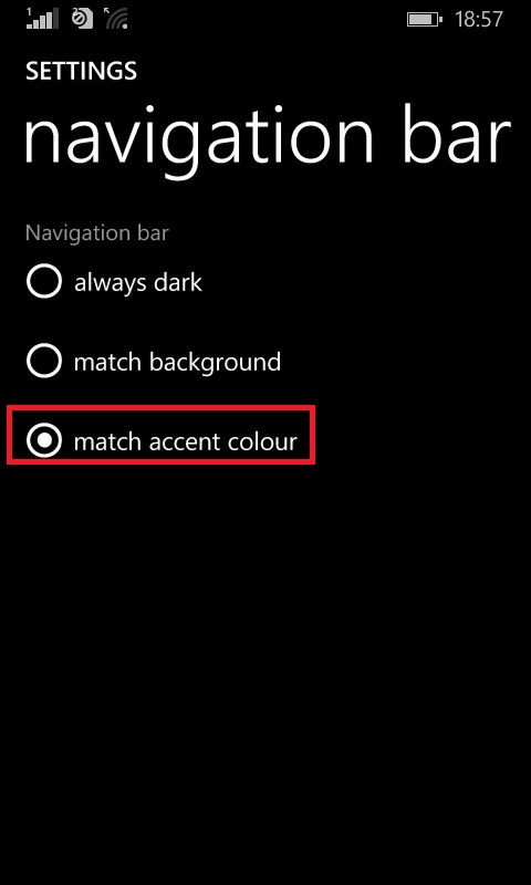 changing navigation bar color settings in Lumia