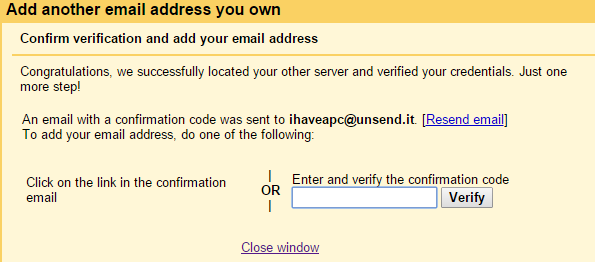 confirmation of unsend.it credentials in gmail