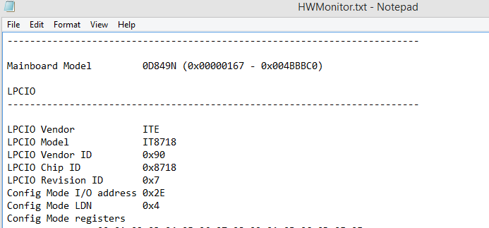 detailed text file with hardware information generated by HWMonitor 