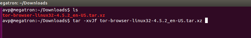 extracting Tor browser files in Ubuntu