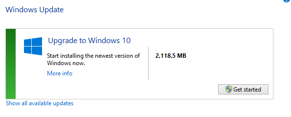 Windows 10 upgrade available for install