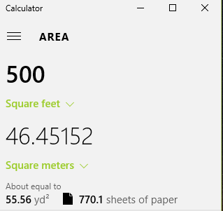 converting area measurements using windows 10 calculator