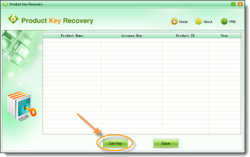 product key recovery interface