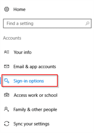 Windows 10 accounts sign-in options