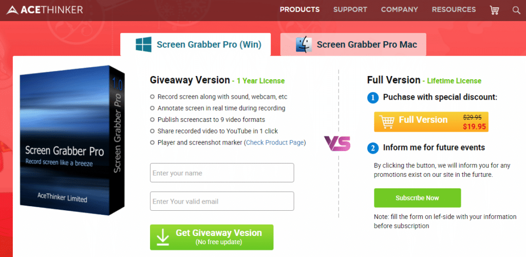 acethinker screen recorder pro giveaway page