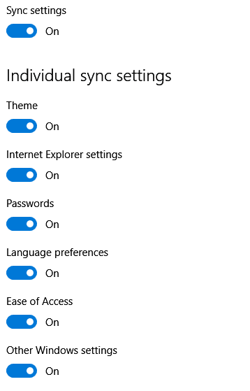 changing individual sync settings in windows 10