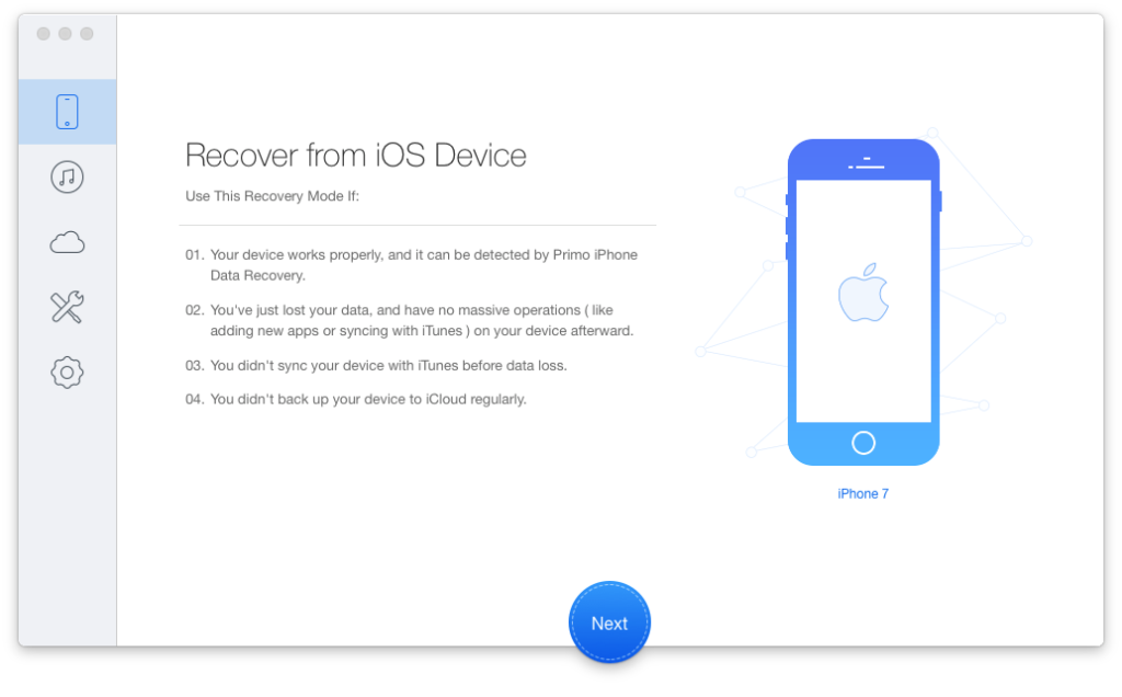 recovery process using primo iphone data recovery