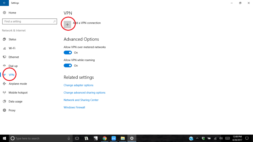 adding a vpn connection in windows 10