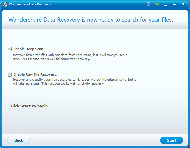 selecting scan type for data recovery using Wondershare data recovery wizard
