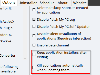 configuring application installation and update settings in patch my pc