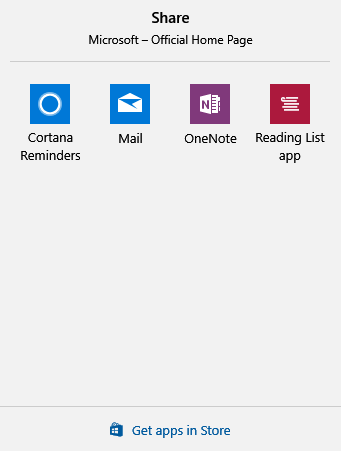 sharing options offered in Microsoft Edge