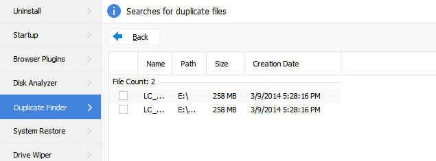 list of duplicate files found using ccleaner duplicate finder
