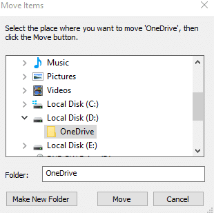 making a new location for onedrive folder