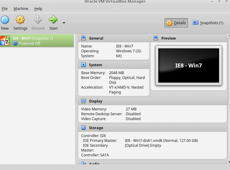 Windows virtual machine ready to boot in Linux Mint
