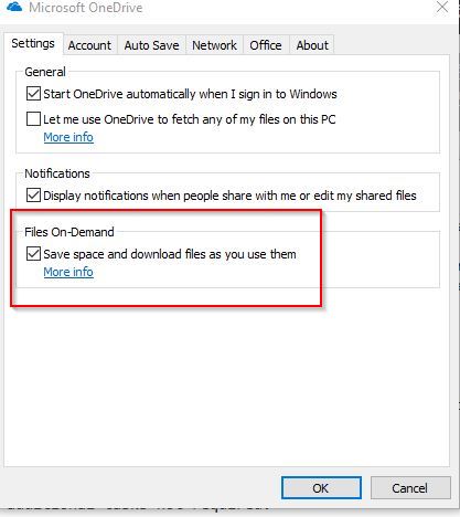 enabling Files On-Demand in OneDrive 