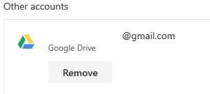 Google Drive account added as a storage account to Outlook
