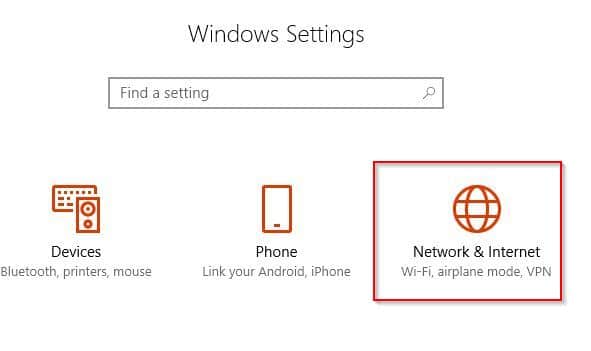 accessing network settings in Windows 10