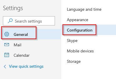 configuration settings in outlook.com
