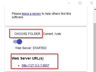 pointing to the web root folder in Web Server for Chrome extension