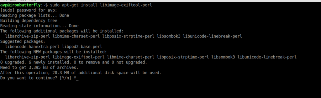 installing exiftool in Ubuntu/Linux Mint