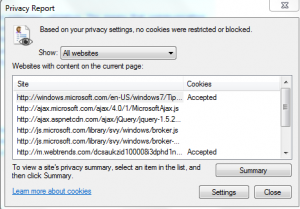 Webpage privacy policy in Internet Explorer 9
