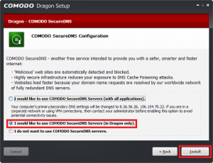 Comodo Dragon Internet Browser - COMODO SecureDNS server option