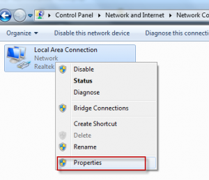 Network adapter properties in Windows