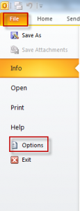 Outlook 2010 options