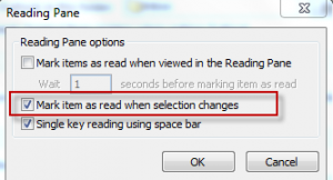 Changing the reading pane settings in Outlook 2010
