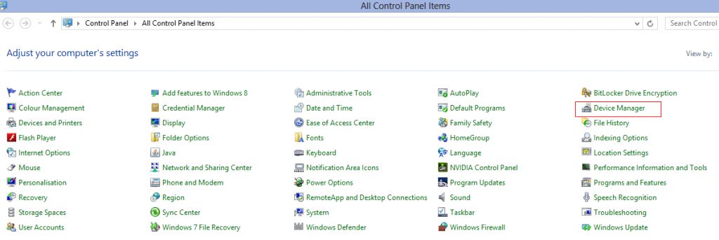 Device Manager in Control Panel