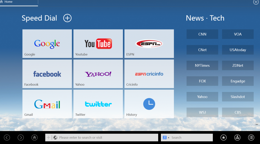 User interface of UC Browser HD