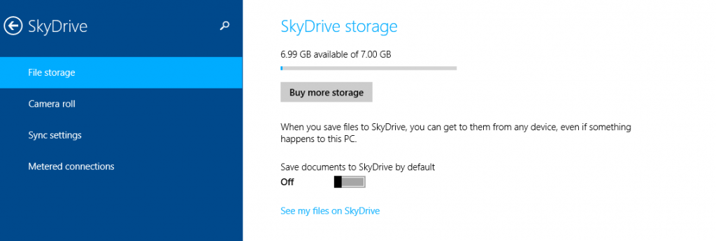 Windows 8.1 SkyDrive settings